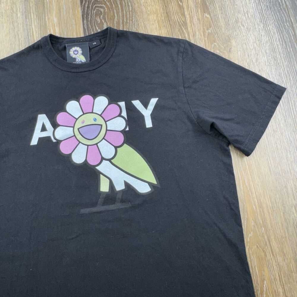OVO x Takashi Murakami Flower Owl Shirt Mens L Black Drake Octobers Very Own Tee